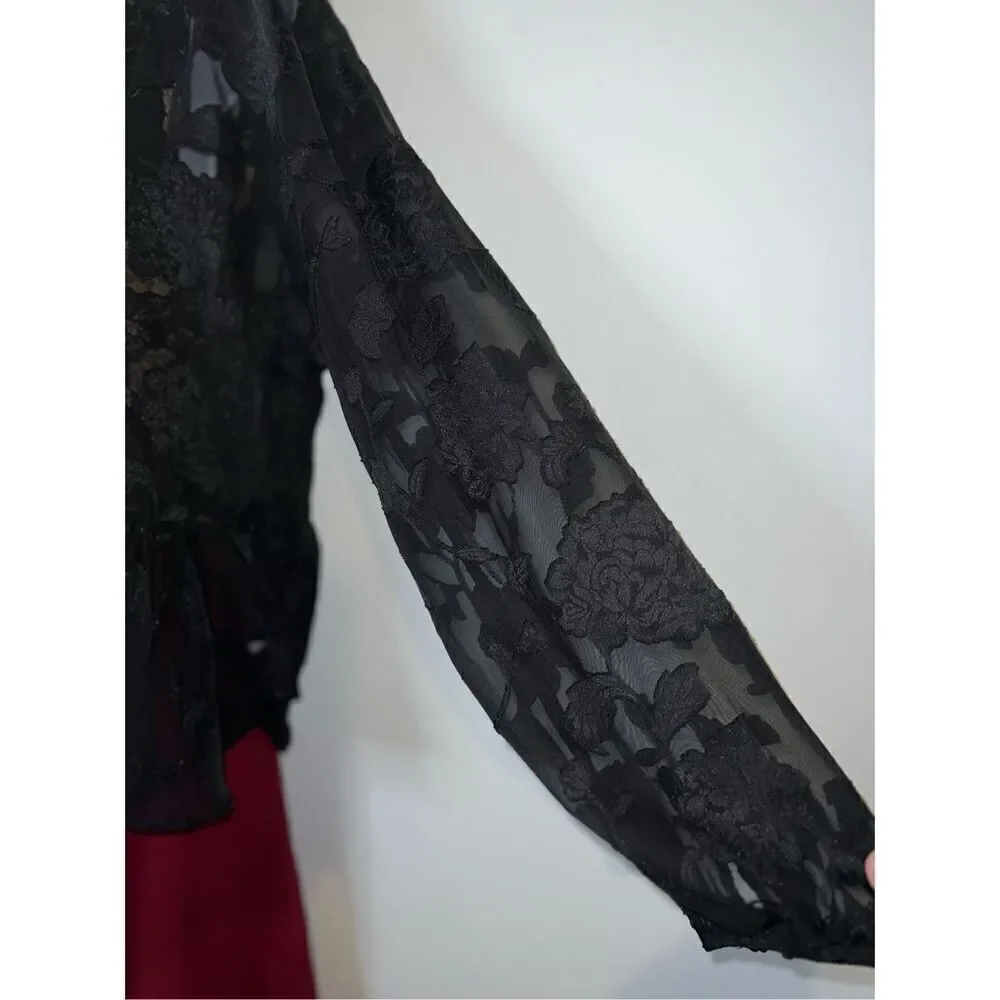 Gothic Romantic Sheer Floral Blouse Women’s SMALL - Picture 3 of 7